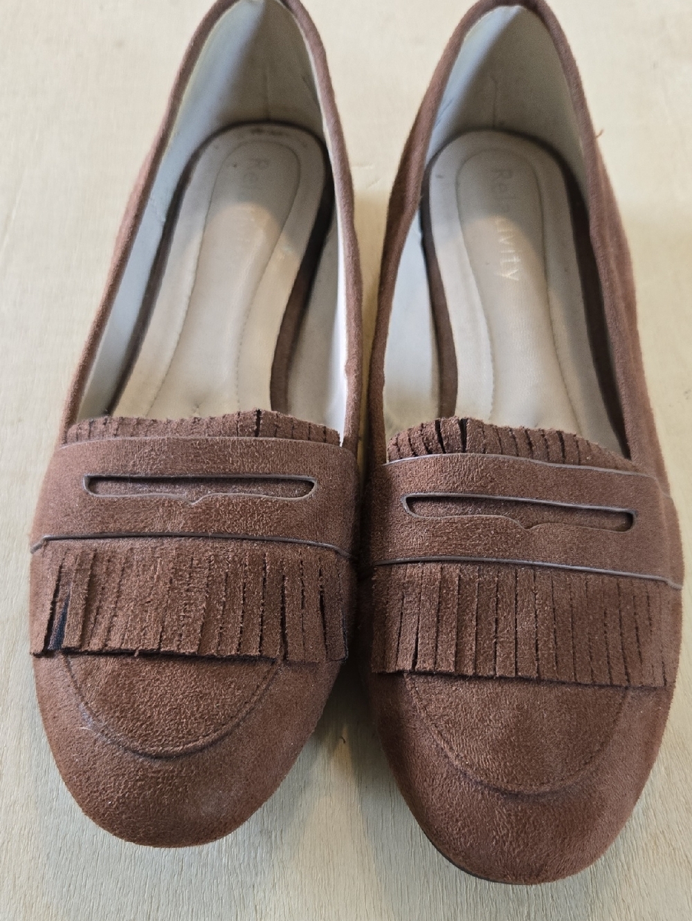Relativity Kaylee 2 Brown Suede Fringe Loafers Slip-On Walking Flats Round Toe
